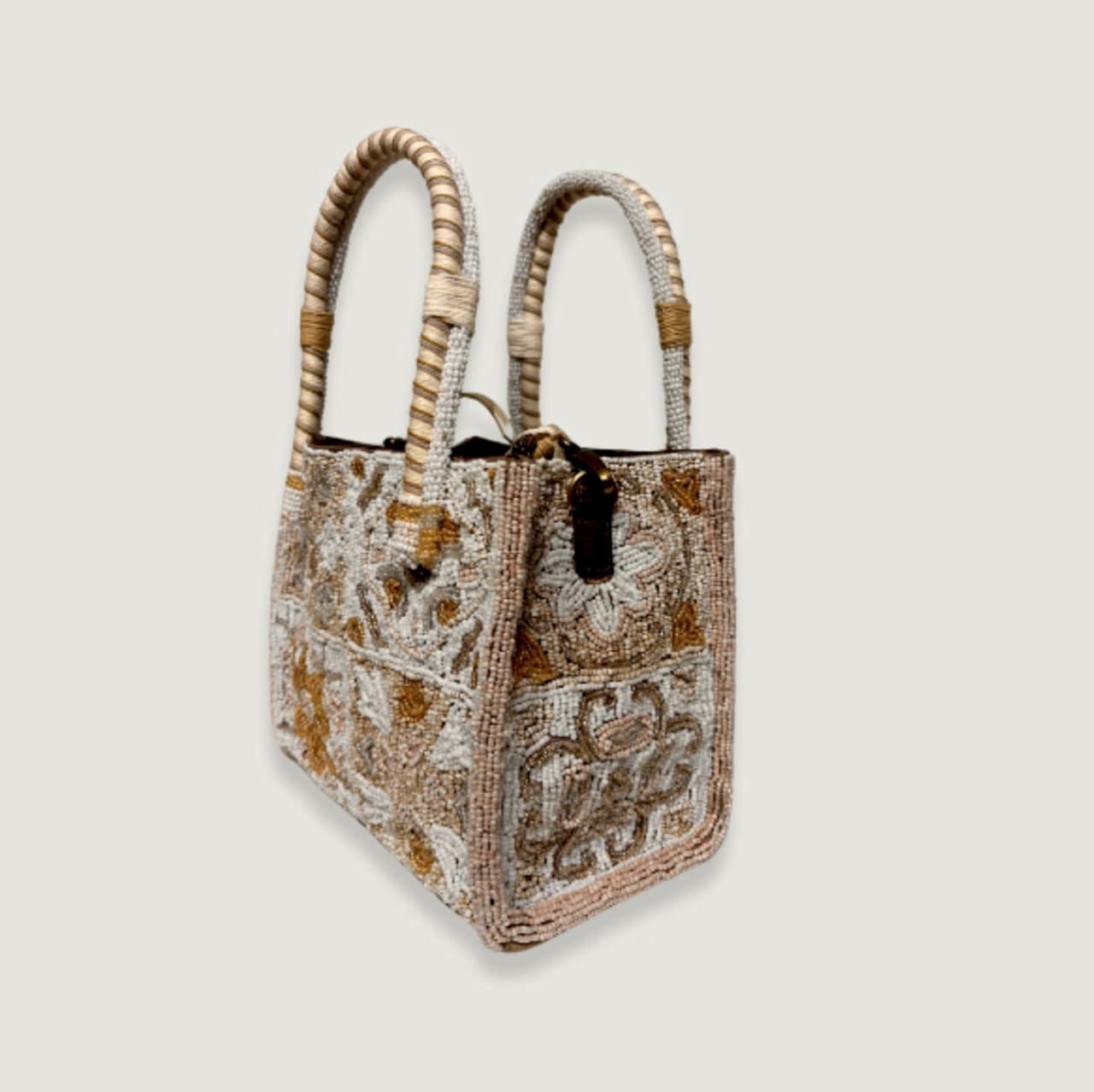 Imayin Bags Bags Bromelia Square Beaded Mini Bag Natural White