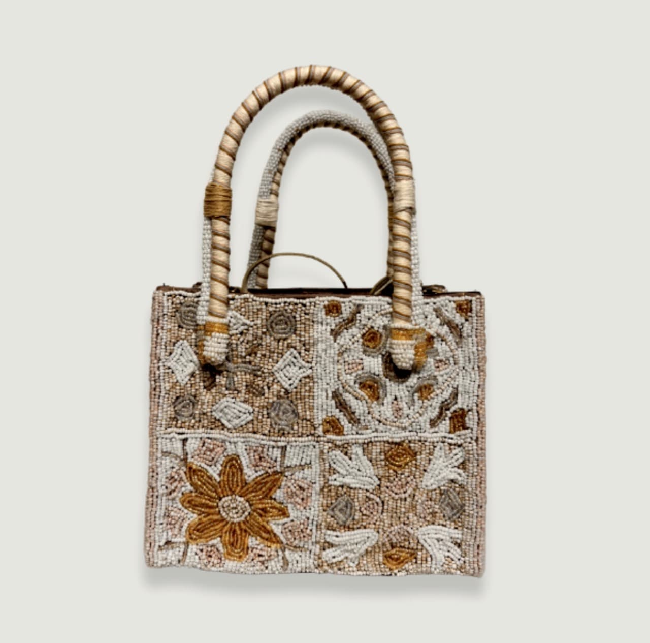 Imayin Bags Bags Bromelia Square Beaded Mini Bag Natural White