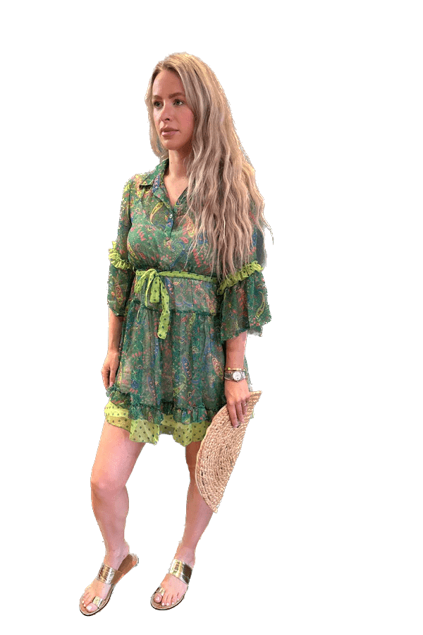 Isla Bonita Dresses Green Paisley Spot Frock