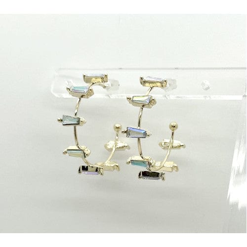 Isles and Stars Earrings Gold Clear AB - GAB C Shape And Coloured Square Shape Stones Brass Earrings