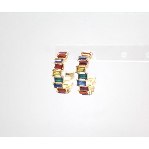 Isles and Stars Earrings Gold Dark Multi - GDMU C Shape Colourful Square Acrylic Stones Earrings