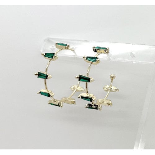 Isles and Stars Earrings Gold Green - GEM C Shape And Coloured Square Shape Stones Brass Earrings