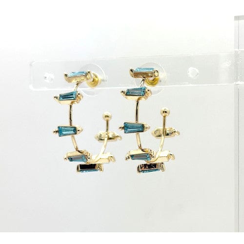 Isles and Stars Earrings Gold Light Blue - GAQ C Shape And Coloured Square Shape Stones Brass Earrings