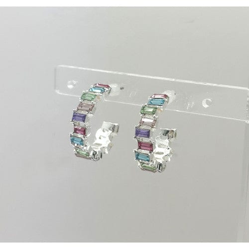 Isles and Stars Earrings Silver Multi - SMU C Shape Colourful Square Acrylic Stones Earrings