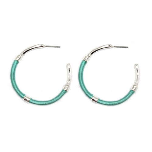 Isles and Stars Earrings Silver Turquoise - STQ Textured C Shape With Colourful Threads Earrings In Silver