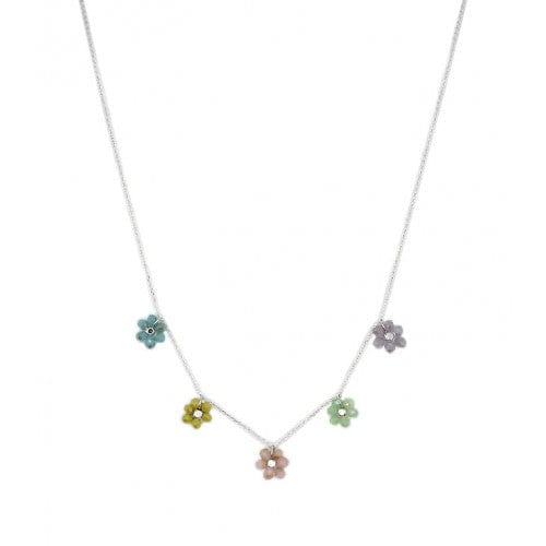 Isles and Stars Necklaces Silver Multi - SLMU Handcraft Colourful Flowers With Glass Beads Necklace In Silver