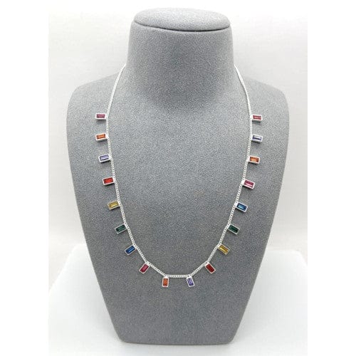 Isles and Stars Necklaces Square Shape Coloured Acrylic Stones Attached Chain Necklace in Silver Multi