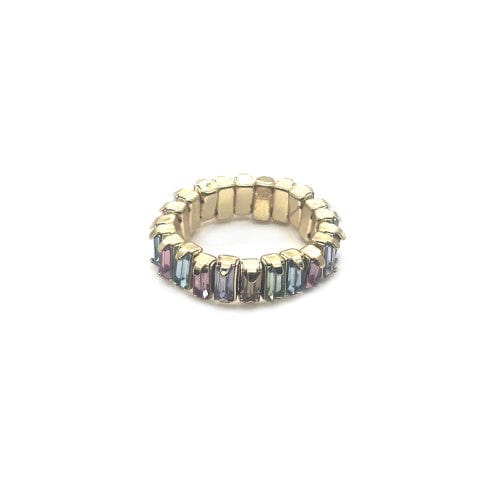 Isles and Stars Rings Gold Light Multi - GLMU Colourful Square Resin Stone Stretch Rings