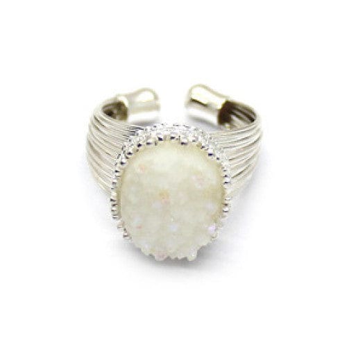 Isles and Stars Rings Silver White Pearl Simulated Druzy Ring