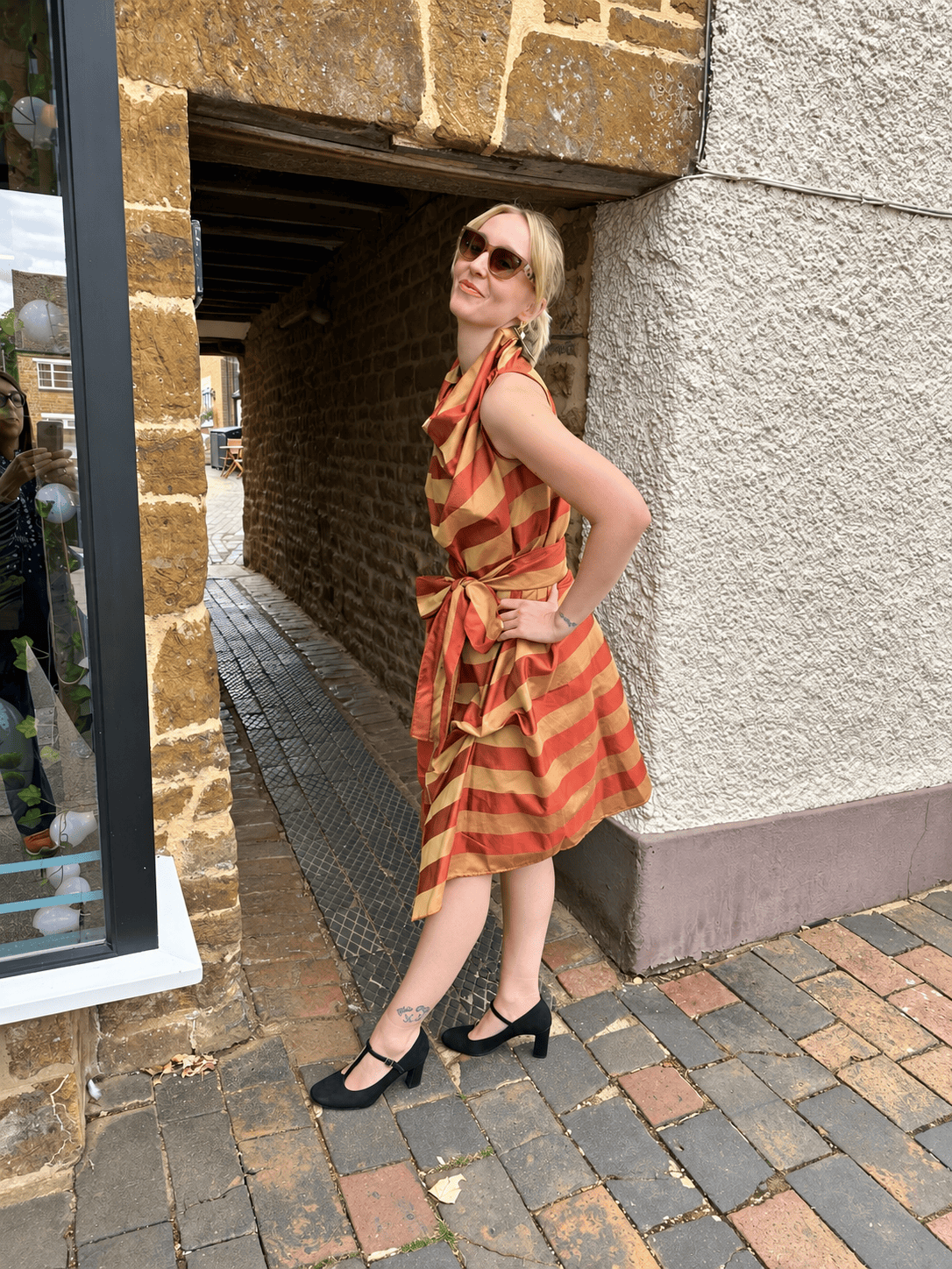 Jolaby Dresses ONE SIZE The Vivienne Draped Stripe Dress in Rust & Gold