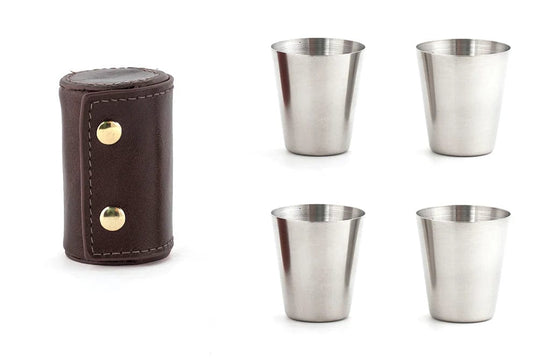 Kikkerland Gifts Shot Glasses with Leather Case