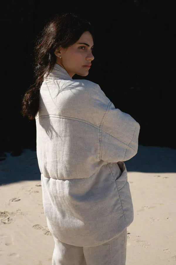 Lilly Pilly Jackets Aster Linen Coat in Oatmeal