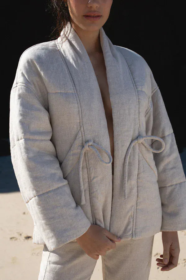 Lilly Pilly Jackets Aster Linen Coat in Oatmeal