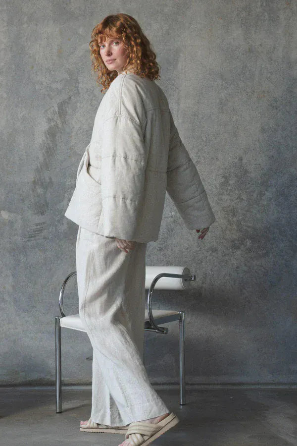 Lilly Pilly Jackets Aster Linen Coat in Oatmeal