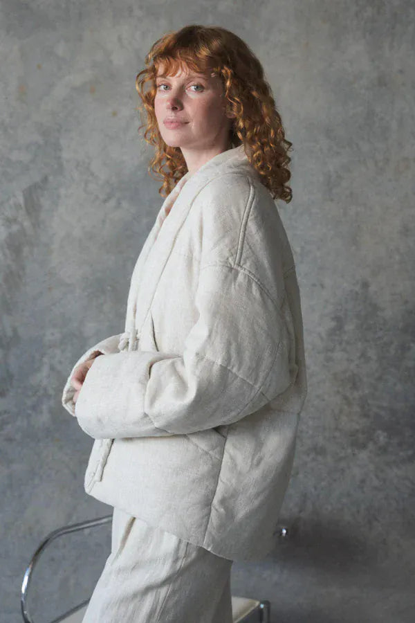 Lilly Pilly Jackets Aster Linen Coat in Oatmeal