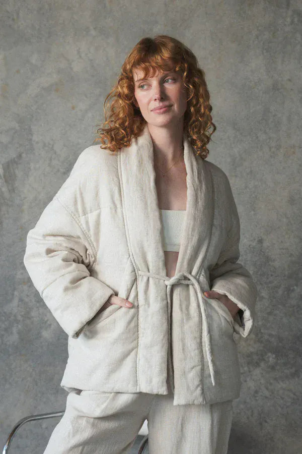 Lilly Pilly Jackets Aster Linen Coat in Oatmeal