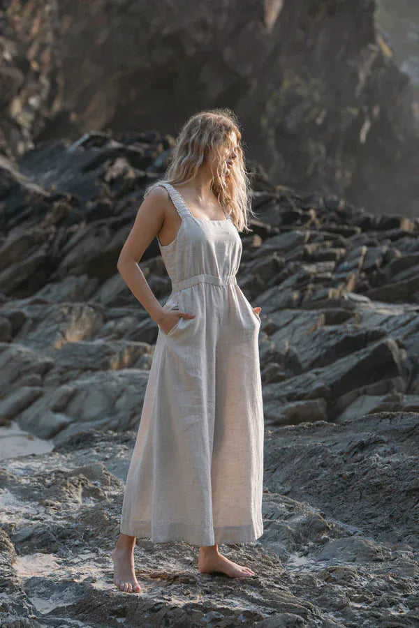 Lilly Pilly Jumpsuits Keely Linen Jumpsuit in Oatmeal