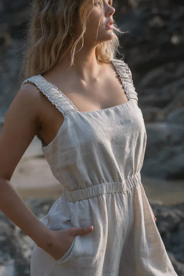 Lilly Pilly Jumpsuits Keely Linen Jumpsuit in Oatmeal