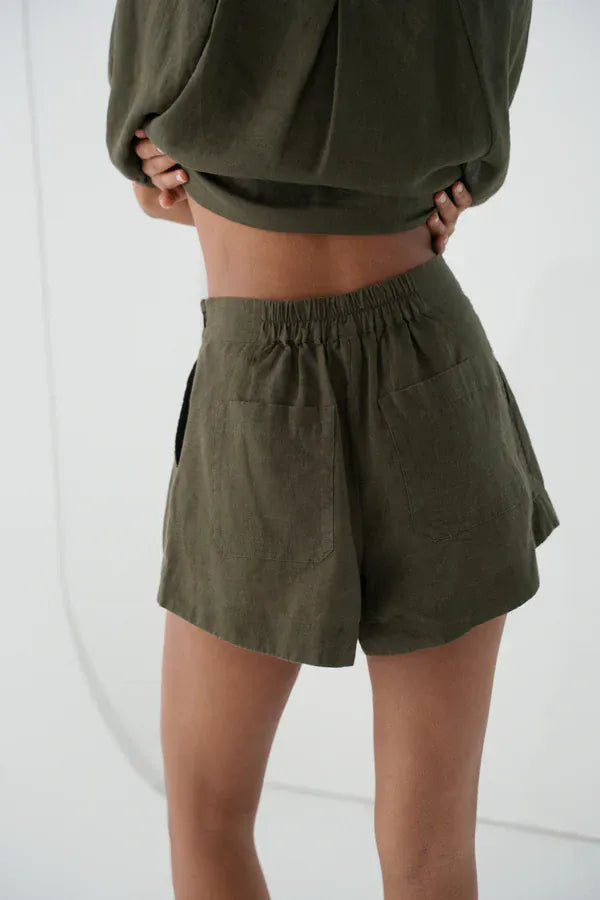 Lilly Pilly Shorts Gaia Linen Short in Khaki