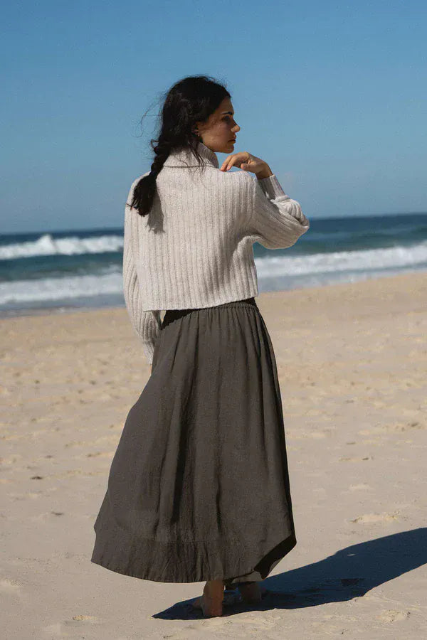 Lilly Pilly Skirts Hannah Linen Skirt in Khaki