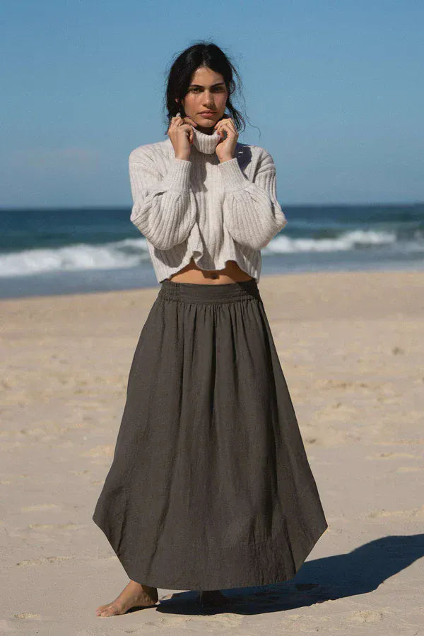 Lilly Pilly Skirts Hannah Linen Skirt in Khaki
