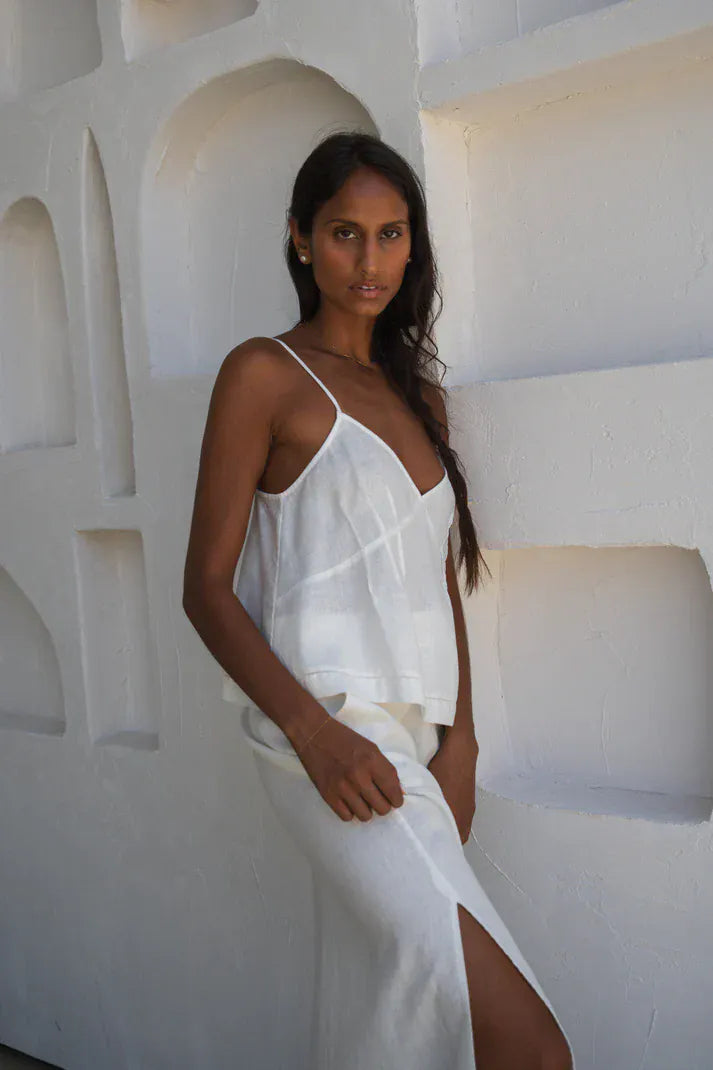 Lilly Pilly Tops Bea Linen Cami in Ivory