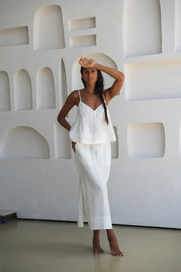 Lilly Pilly Tops Bea Linen Cami in Ivory