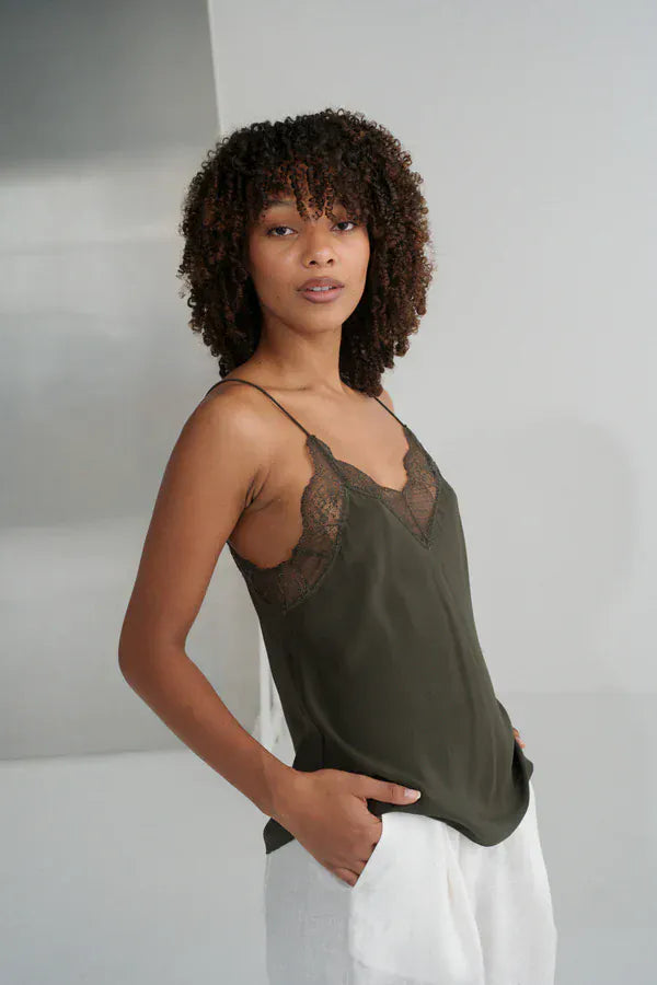 Lilly Pilly Tops Frankie Silk Cami in Khaki