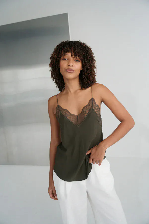 Lilly Pilly Tops Frankie Silk Cami in Khaki
