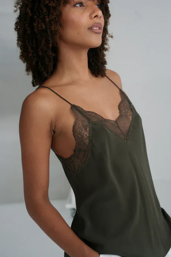 Lilly Pilly Tops Frankie Silk Cami in Khaki
