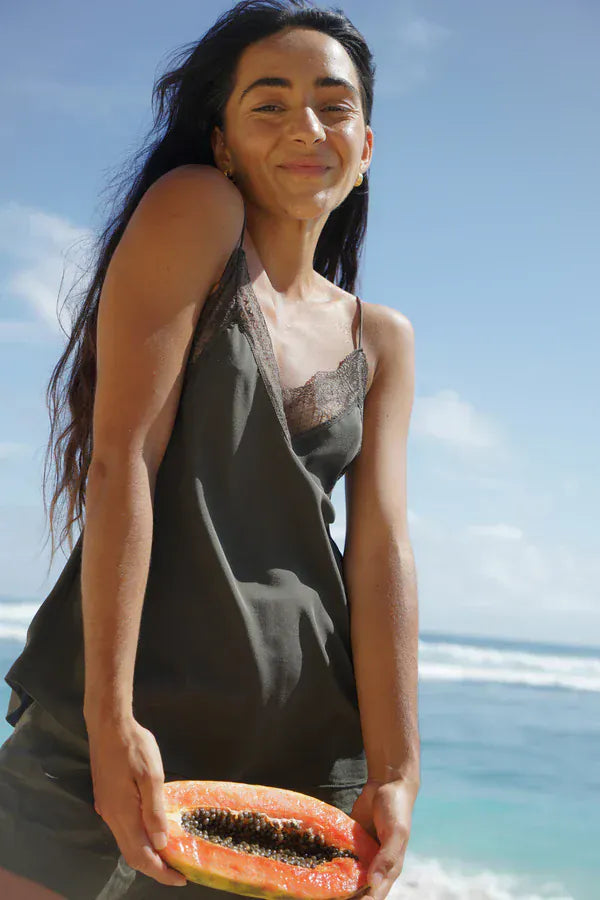Lilly Pilly Tops Frankie Silk Cami in Khaki