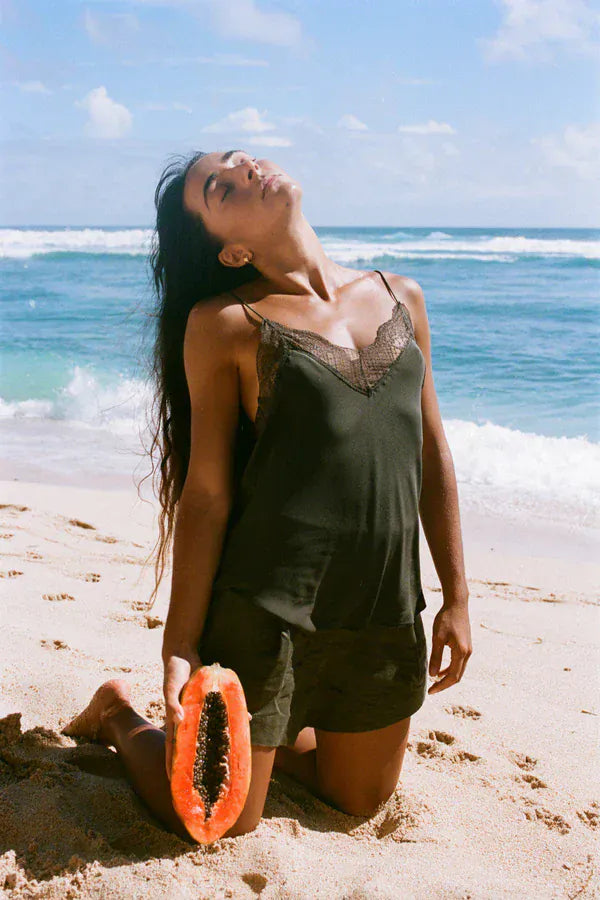 Lilly Pilly Tops Frankie Silk Cami in Khaki