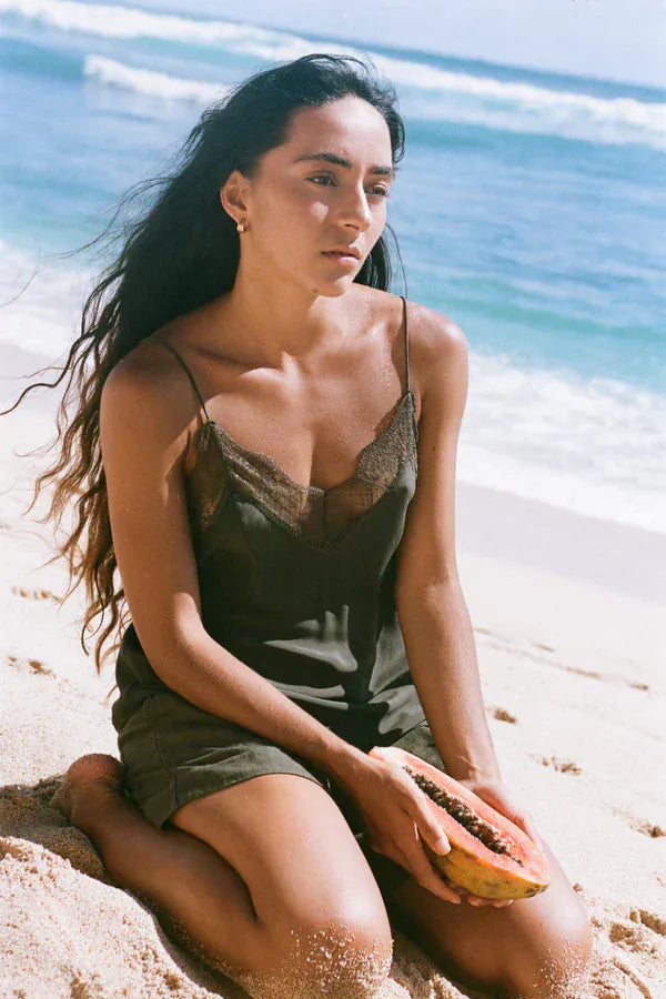 Lilly Pilly Tops Frankie Silk Cami in Khaki