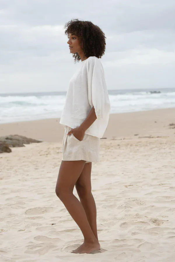 Lilly Pilly Tops Tina Linen Top in Ivory