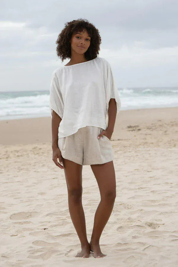 Lilly Pilly Tops Tina Linen Top in Ivory