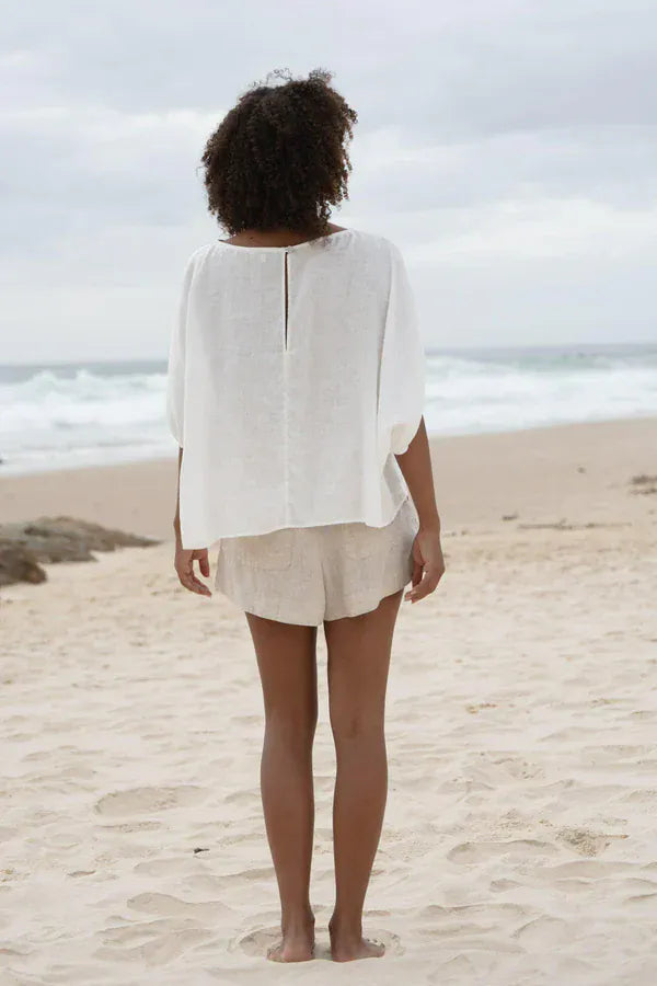 Lilly Pilly Tops Tina Linen Top in Ivory