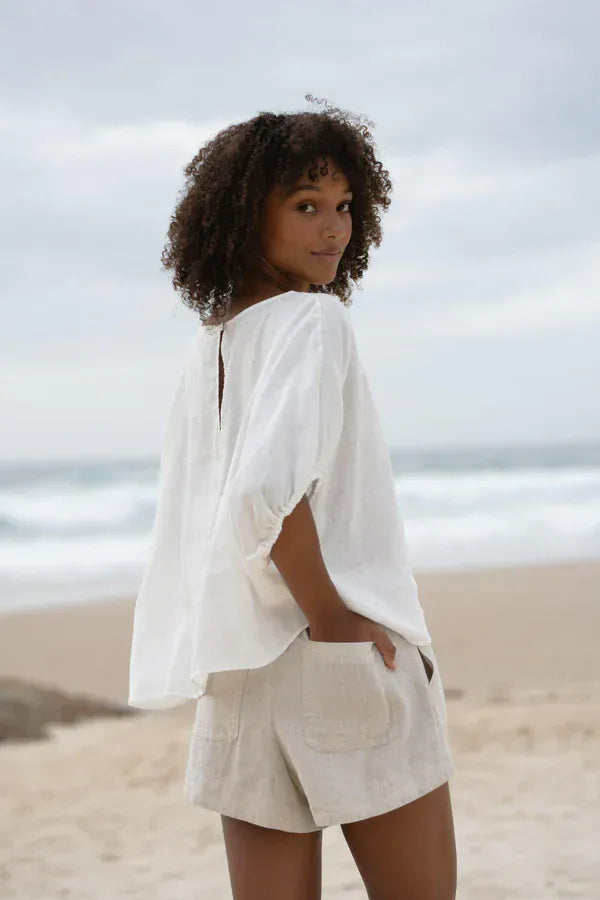 Lilly Pilly Tops Tina Linen Top in Ivory