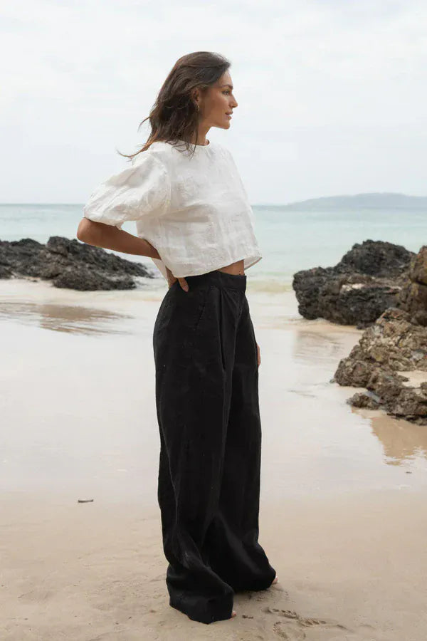 Lilly Pilly Trousers Oli Linen Trousers in Black