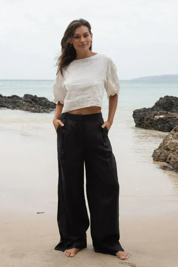 Lilly Pilly Trousers Oli Linen Trousers in Black