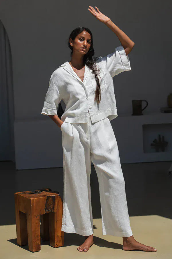 Lilly Pilly Trousers Rika Linen Trousers in Ivory