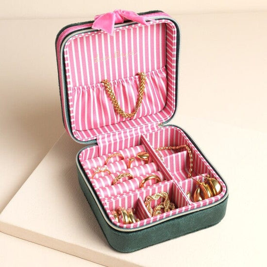 Lisa Angel Gifts Green and Pink Velvet Bow Square Travel Jewellery Case