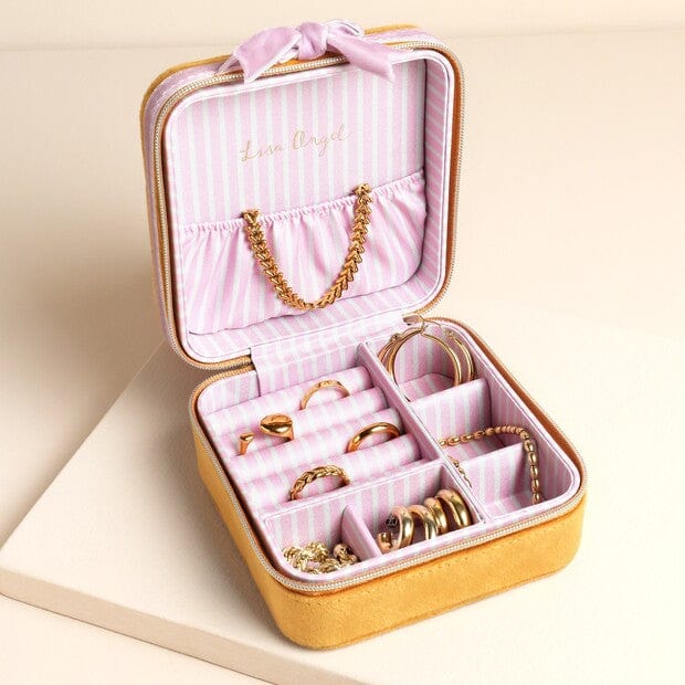 Lisa Angel Gifts Mustard and Pink Velvet Bow Square Travel Jewellery Case