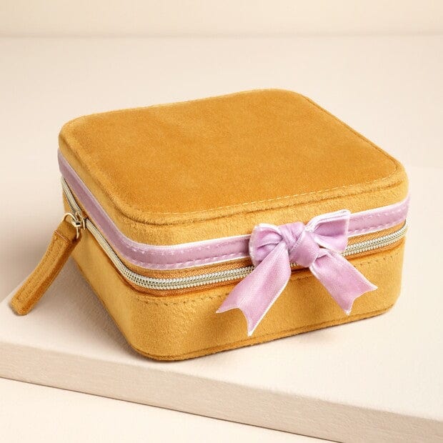 Lisa Angel Gifts Mustard and Pink Velvet Bow Square Travel Jewellery Case