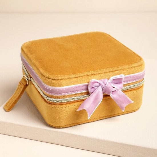 Lisa Angel Gifts Mustard and Pink Velvet Bow Square Travel Jewellery Case