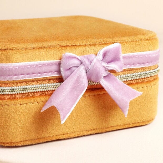 Lisa Angel Gifts Mustard and Pink Velvet Bow Square Travel Jewellery Case