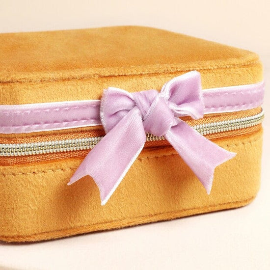 Lisa Angel Gifts Mustard and Pink Velvet Bow Square Travel Jewellery Case