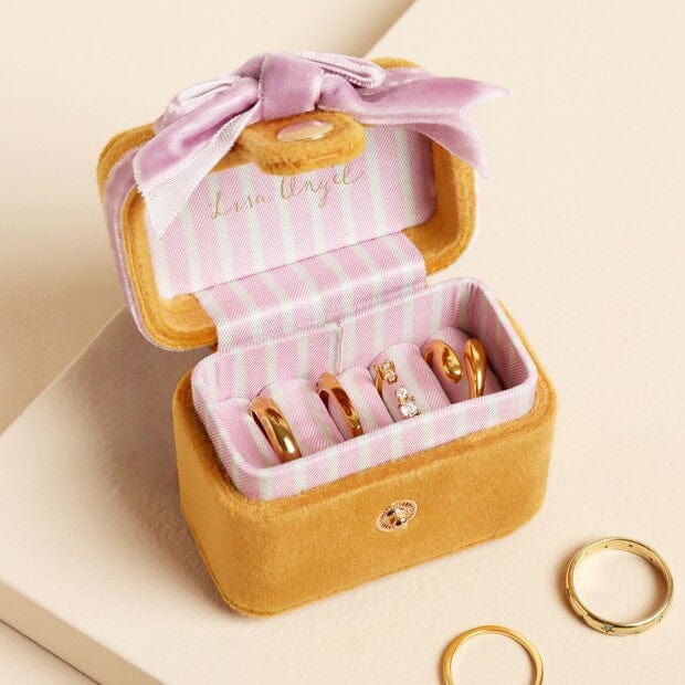 Lisa Angel Gifts Mustard and Pink Velvet Bow Travel Ring Box