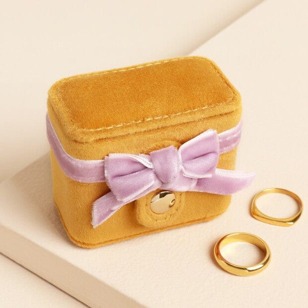 Lisa Angel Gifts Mustard and Pink Velvet Bow Travel Ring Box