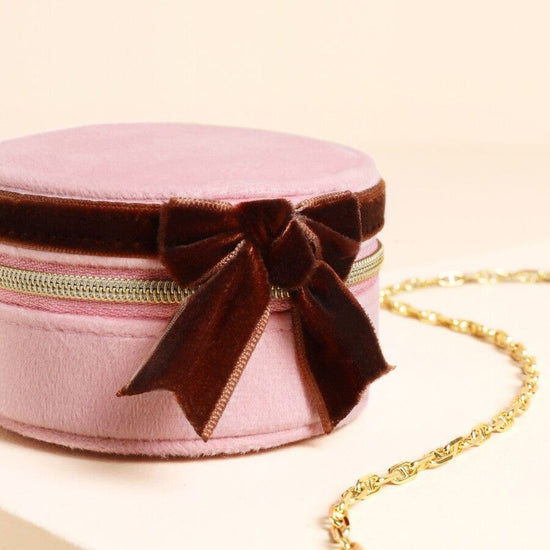 Lisa Angel Gifts Pink and Burgundy Velvet Bow Mini Round Jewellery Case