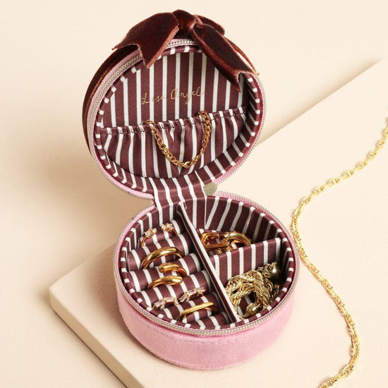 Lisa Angel Gifts Pink and Burgundy Velvet Bow Mini Round Jewellery Case